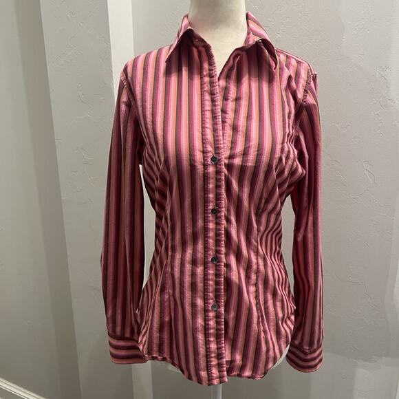 The Limited Women’s Striped Button Up Blouse M Pink Striped (A0128) - Picture 1 of 6